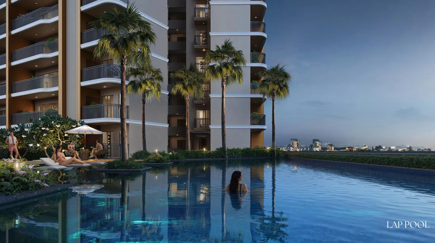 Lap pool by the towers